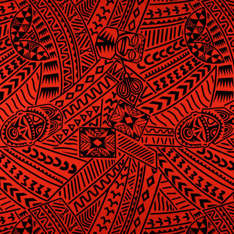 Polynesian Tiki Tribal Design Fabric | Polyester Flocking