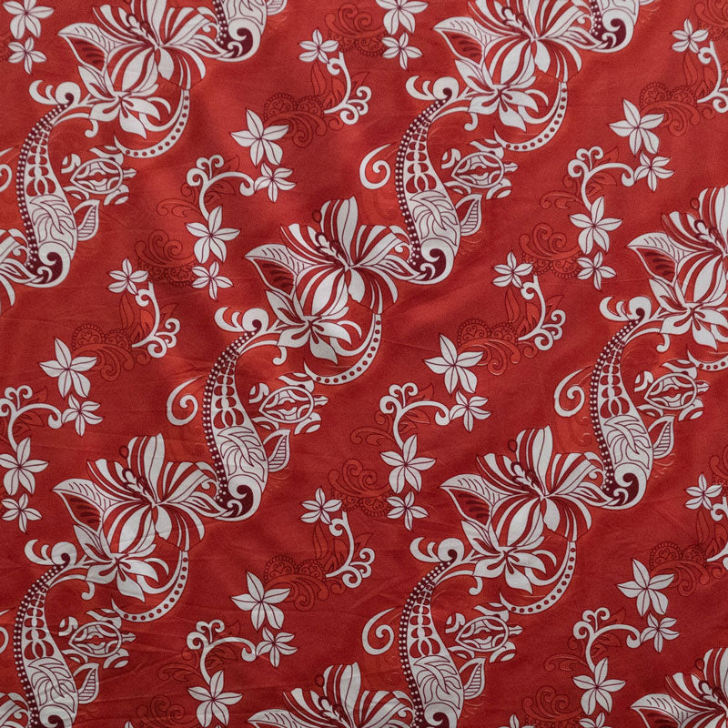 Hibiscus Plumeria Sea Turtle Swirl Design | Polyester Fabric Red