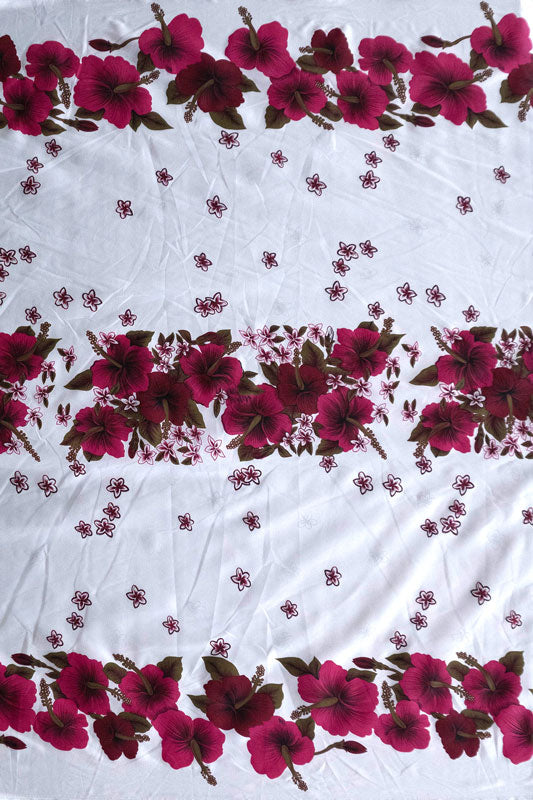 Hibiscus Triple Border | Polyester Fabric  Fuschia