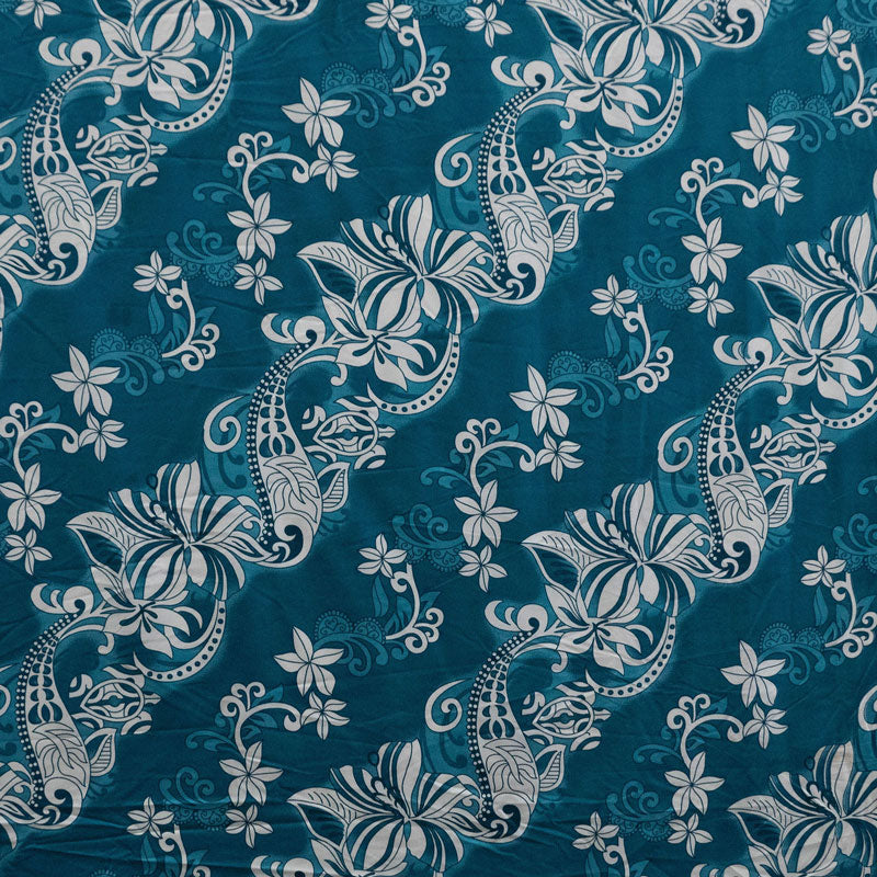 Hibiscus Plumeria Sea Turtle Swirl Design | Polyester Fabric Blue
