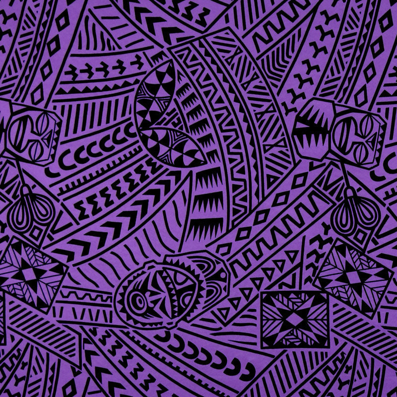 Polynesian Tiki Tribal Design | Polyester Flocking Fabric