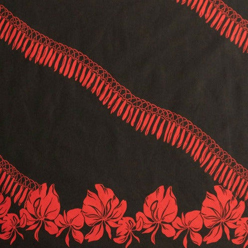 Hibisicus , Hibiscus Buds Single Border design | Poly-Cotton Fabric Red