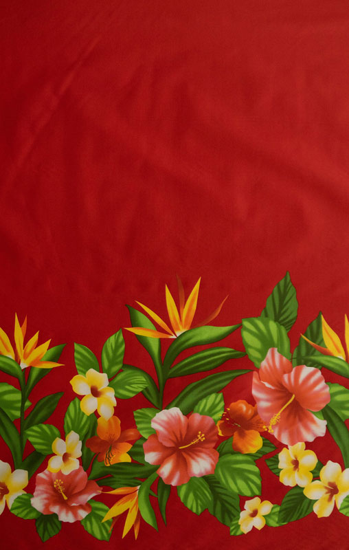 Hibisicus Birds of Paradise Plumeria | Poly-Cotton Fabric Red