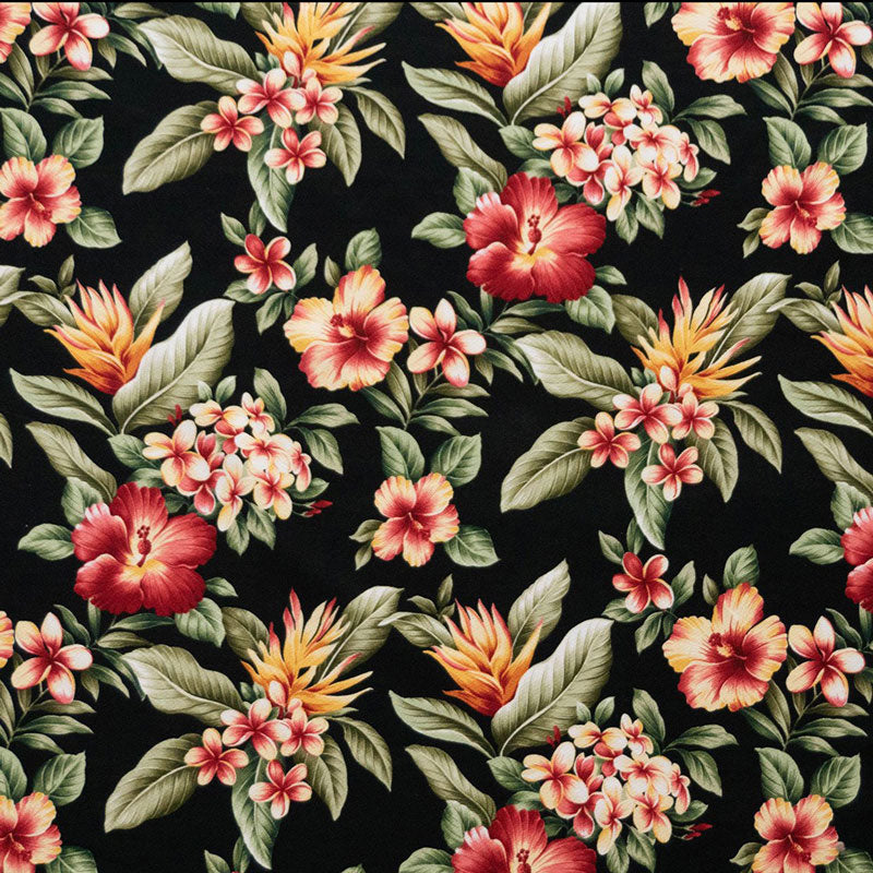 Plumeria/Hibiscus/Banana Leaf | Upholstery Fabric Black