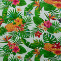 Pineapple/Tropical Flowers & Leaves | Cotton Fabric White