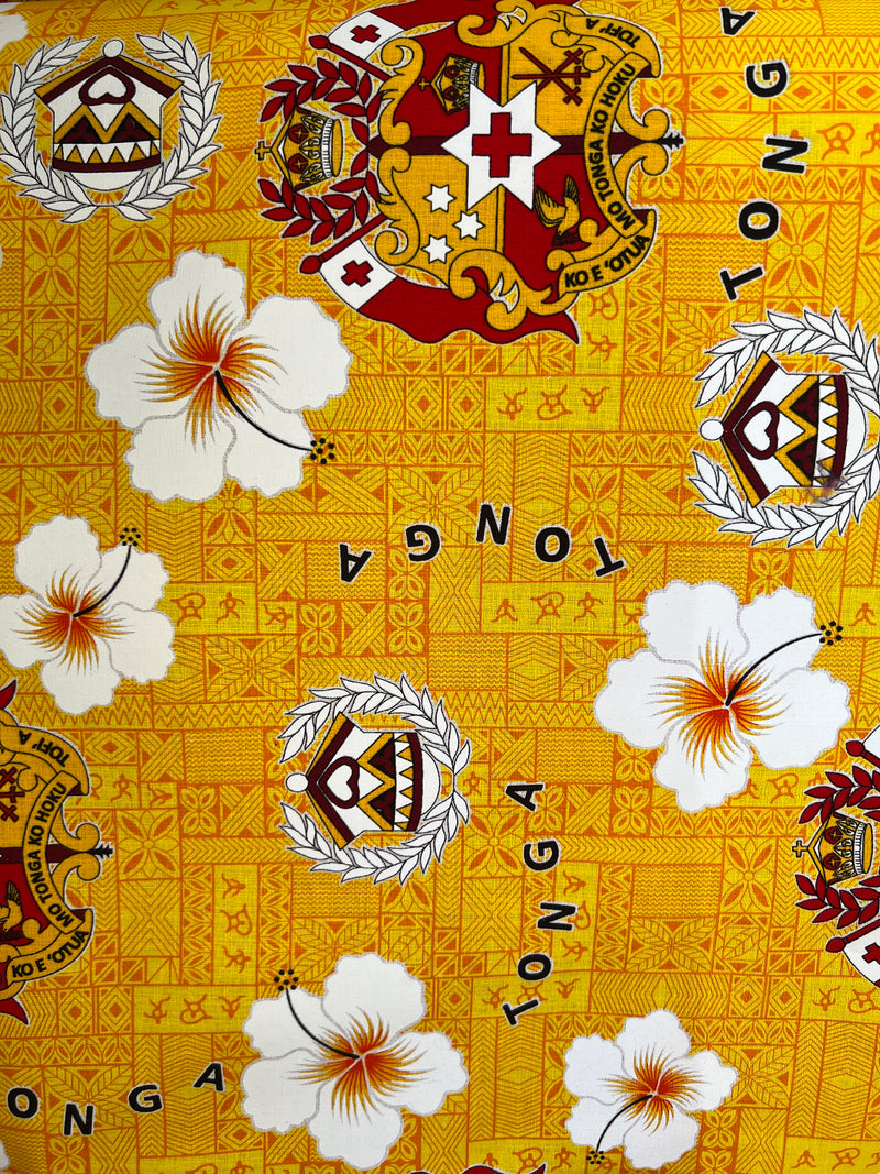 Tonga Seal Hibiscus All Over design |  Cotton Light Barkcloth Fabric
