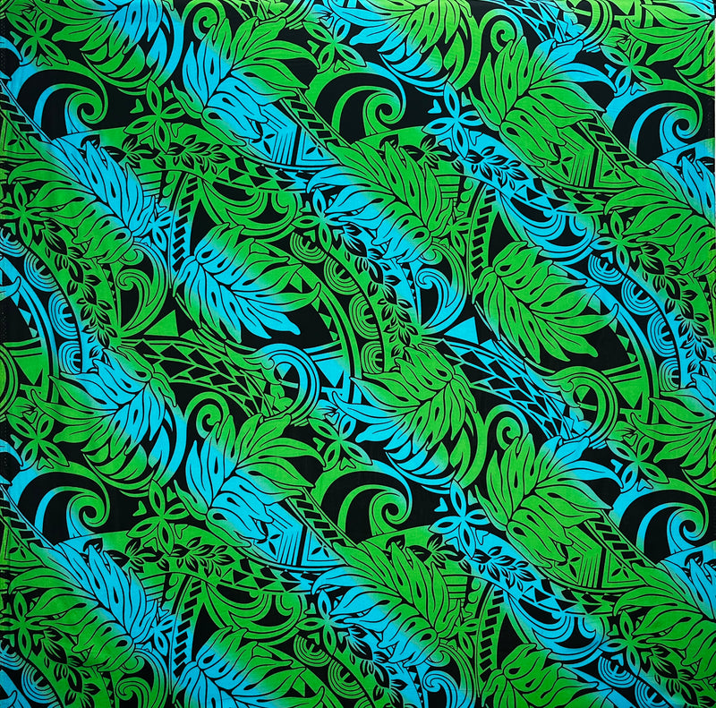 Diagonal Traditional Tattoo Gradient design with Tropical Leaves | Rayon Poplin Fabric
