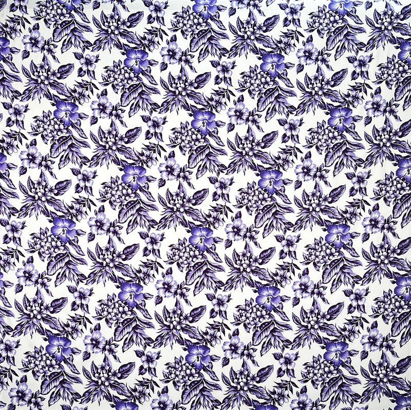 All Over Hibiscus Plumeria Tropical Leaves Fabric | Rayon Poplin