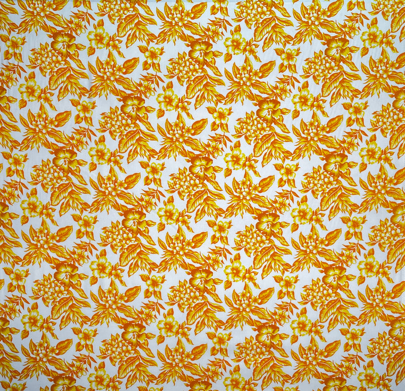 All Over Hibiscus Plumeria Tropical Leaves | Rayon Poplin Fabric