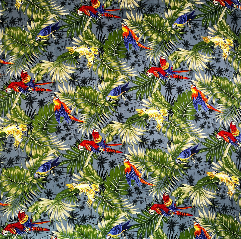 Parrots Split Monstera Palm Leaves Peachskin Fabric