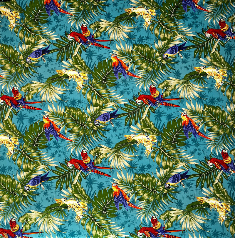 Parrots Split Monstera Palm Leaves Peachskin Fabric