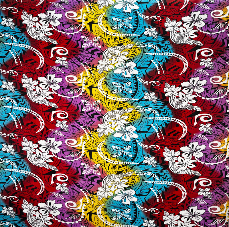 Multicolored Traditional Tattoo & Plumeria design |Polyester Fabric