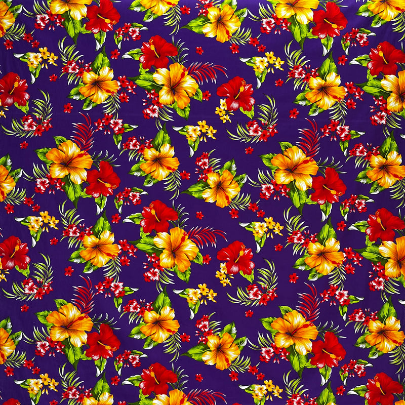 Hibiscus Palm Leaves Cluster All Over design | Cotton Fabric
