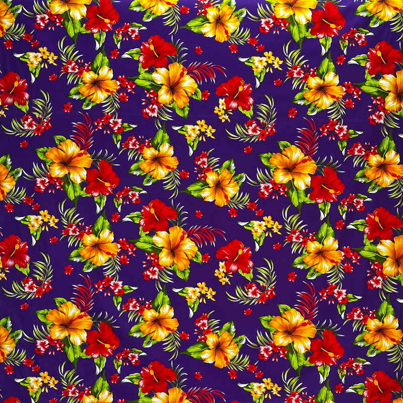 Hibiscus Palm Leaves Cluster All Over design Fabric  | Cotton