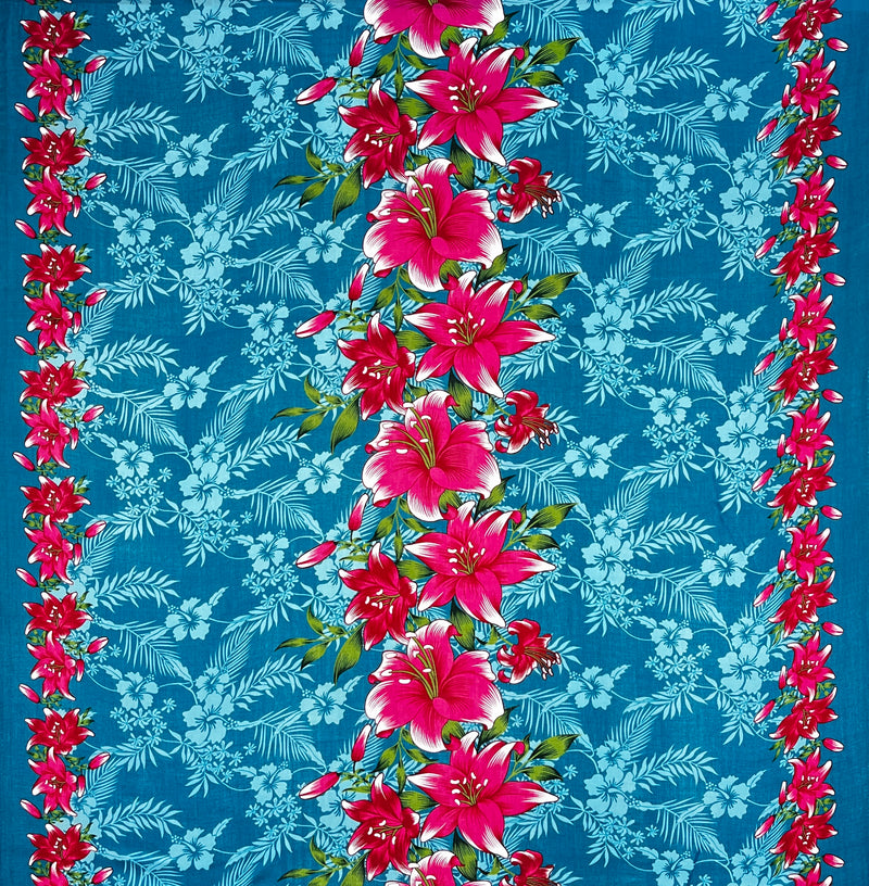 Triple Lily Border with tropical Flowers & Leaves | Rayon Fabric