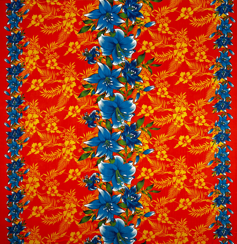 Triple Lily Border with tropical Flowers & Leaves | Rayon Fabric