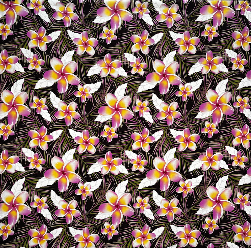 Plumeria & Tropical Leaves Print Fabric | Rayon Poplin