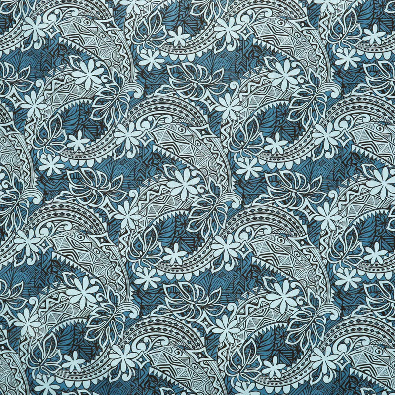 Tiare & Monstera Leaf Tribal Design Fabric | Cotton