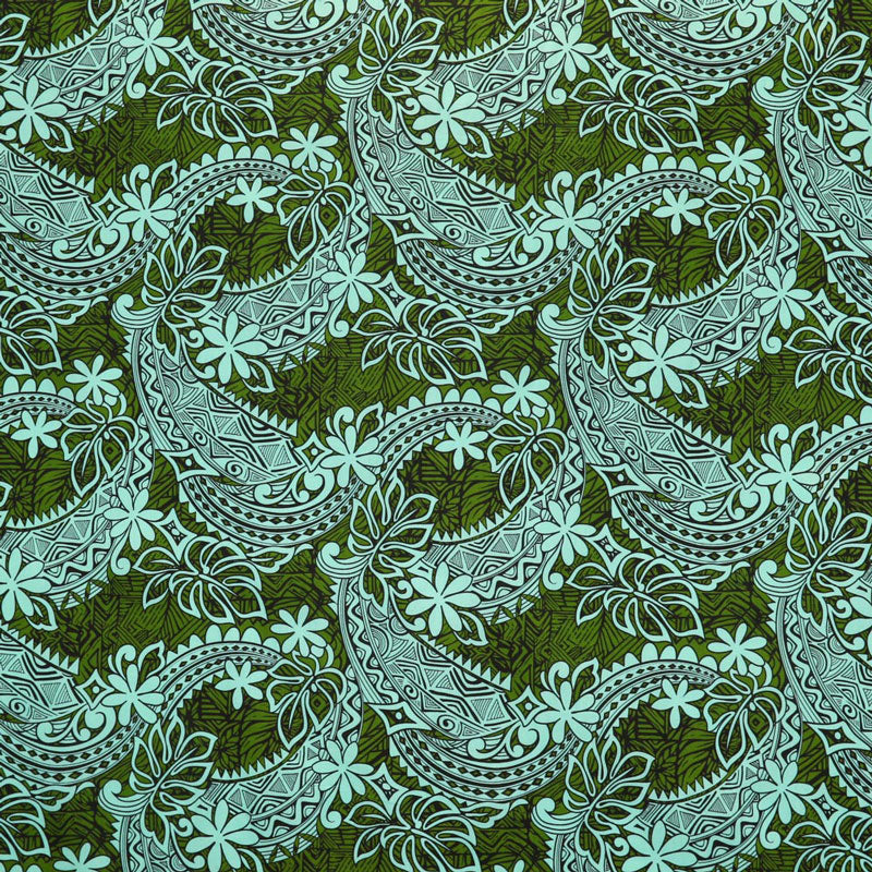 Tiare & Monstera Leaf Tribal Design | Cotton Fabric