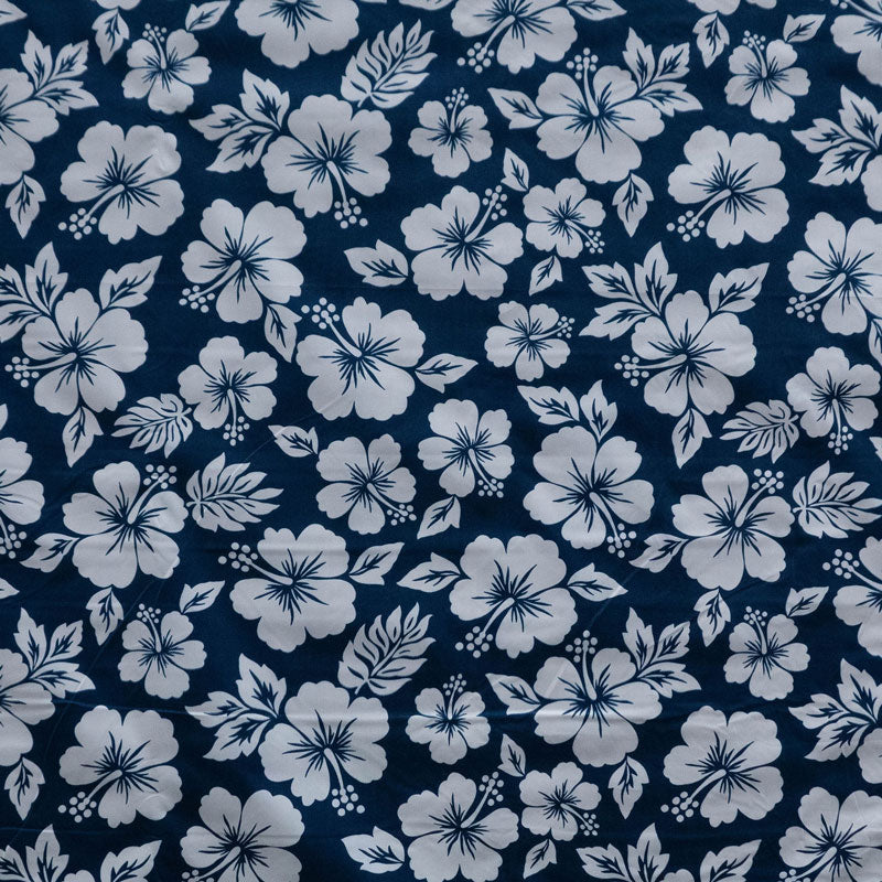Hibiscus/Monstera | Polyester Fabric Navy Blue