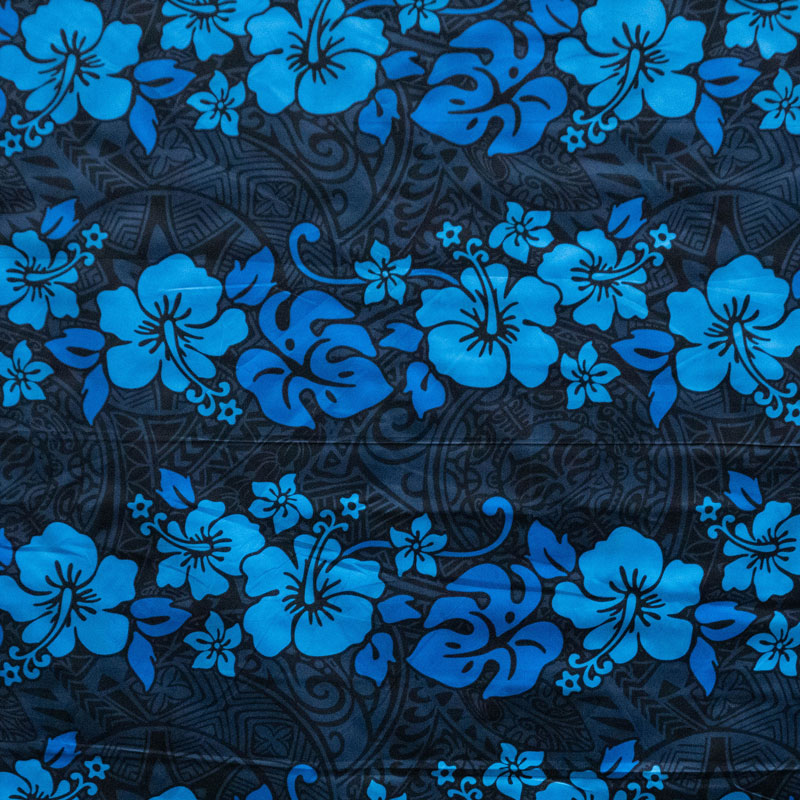 Hibiscus/Plumeria/Monstera Leaf | Polyester Fabric Blue