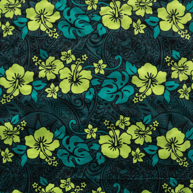 Hibiscus/Plumeria/Monstera Leaf | Polyester Fabric Lime/Green
