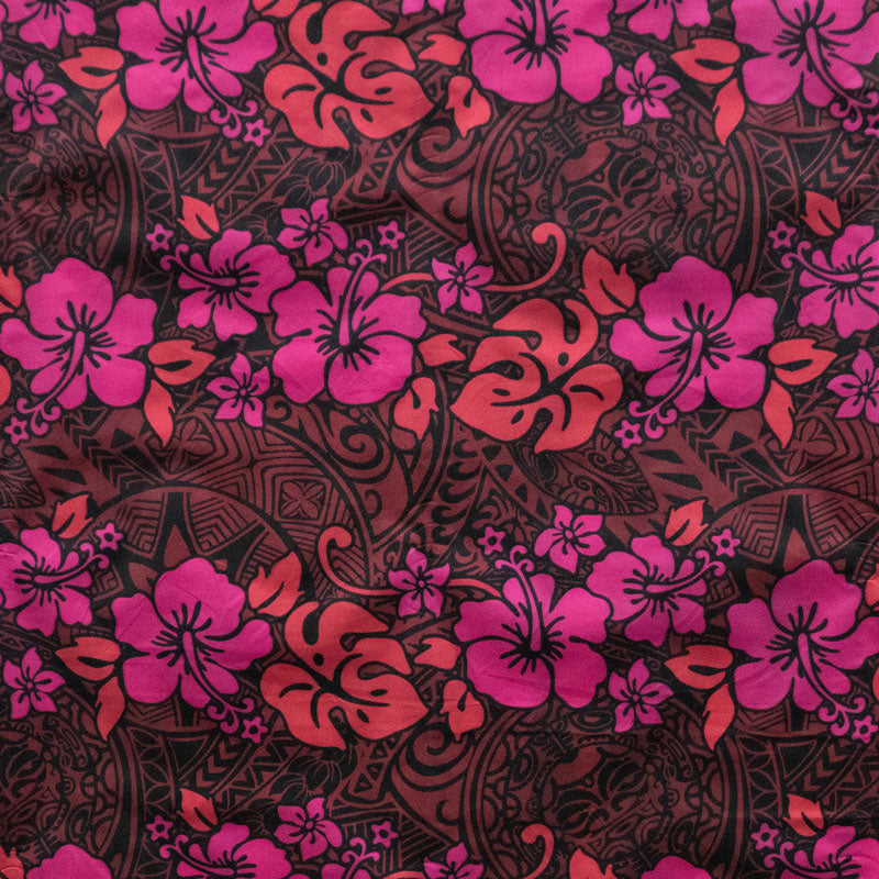 Hibiscus/Plumeria/Monstera Leaf | Polyester Fabric Red/Fuschia