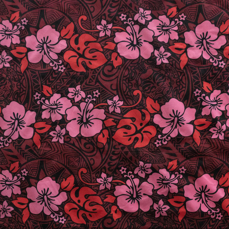 Hibiscus/Plumeria/Monstera Leaf | Polyester Fabric Red/Pink
