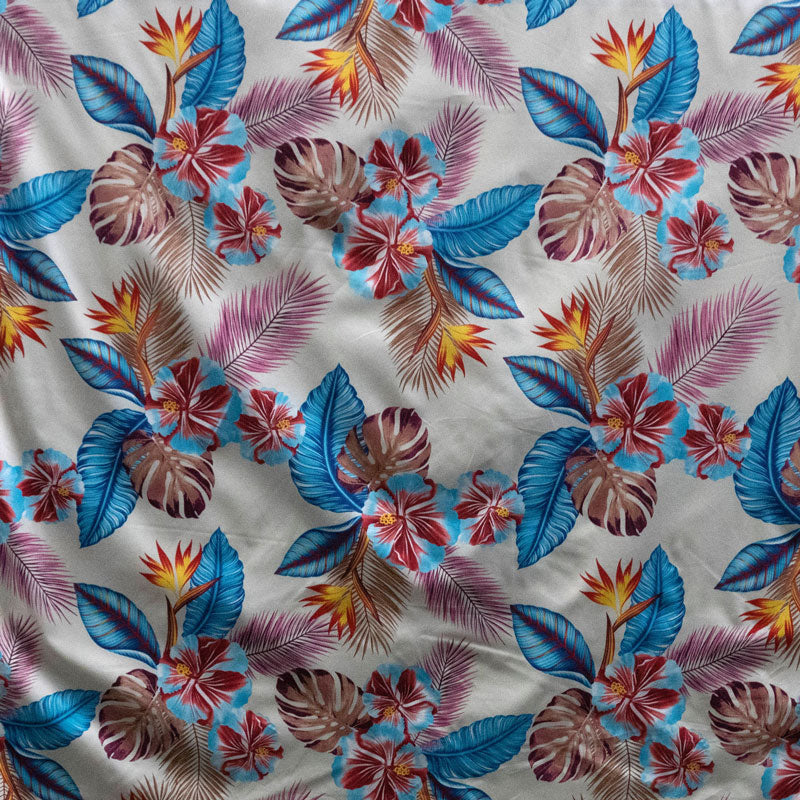 Hibiscus Birds of Paradise Palm Monstera Palm Banana Leaf | Cotton Fabric  Beige