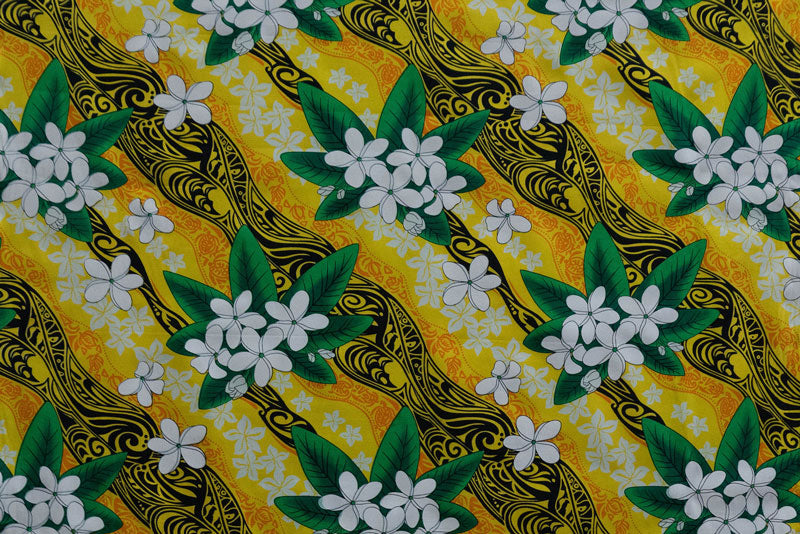 Tiare & Banana Leaf Tribal Design Fabric | Cotton