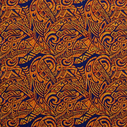 Traditional Polynesian Tattoo Swirl design  | Cotton Light Barkcloth Fabric