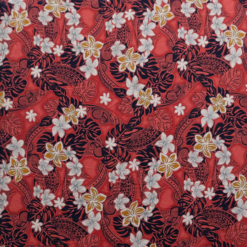 Traditional Polynesian Tattoo Plumeria Tiare Design | Peachskin Fabric Coral