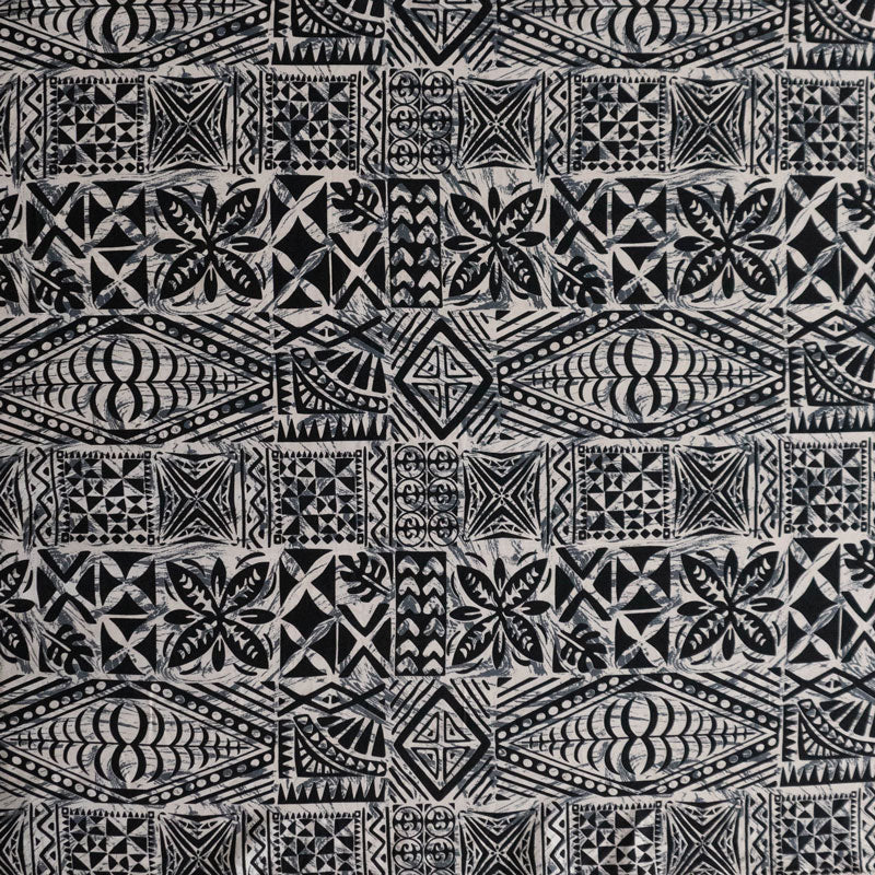Traditional Tongan Geometric design | Peachskin Fabric Black