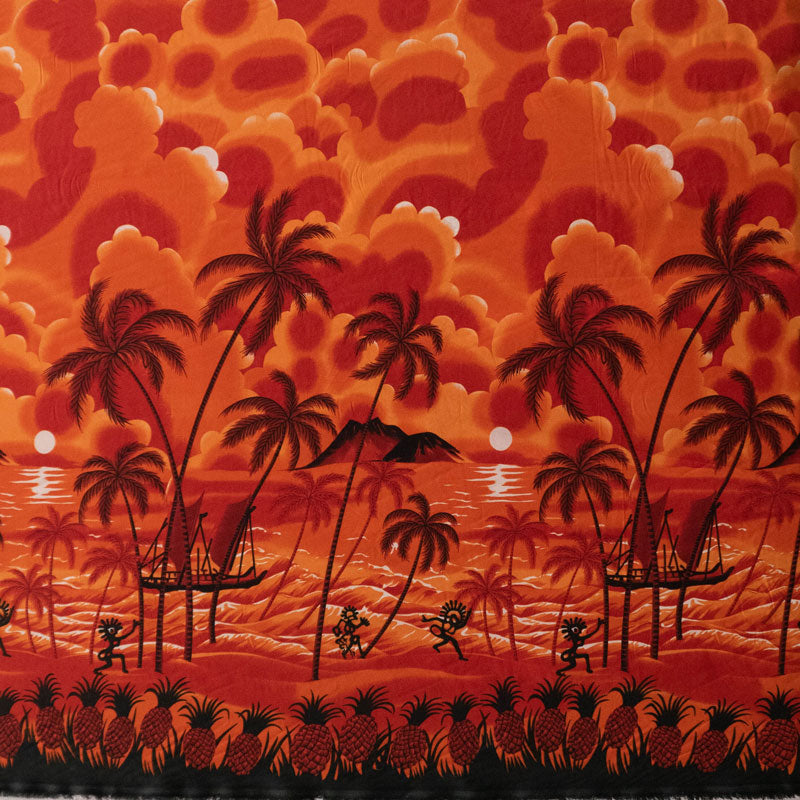 Island Sunset over Ocean | Peachskin Fabric Orange