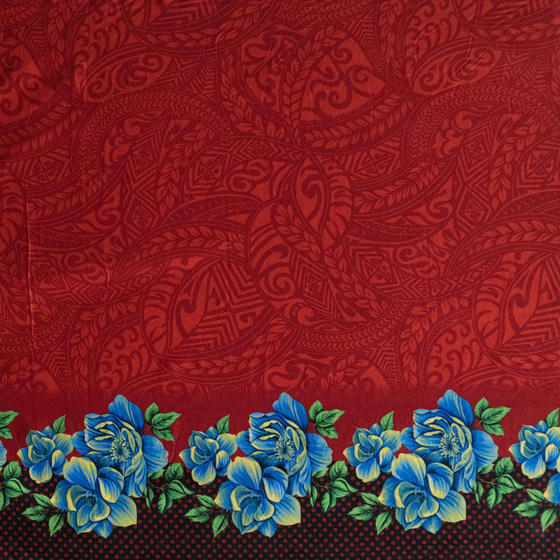 Traditional Polynesian Tattoo Rose Polka Dot border | Peachskin Fabric