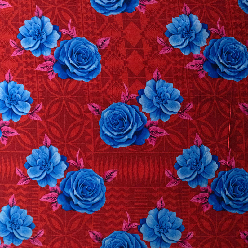 Polynesian Rose Geometric design  | Peachskin Fabric Red