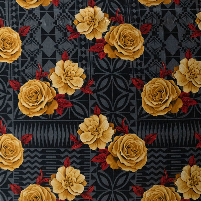 Polynesian Rose Geometric design  | Peachskin Fabric Charcoal