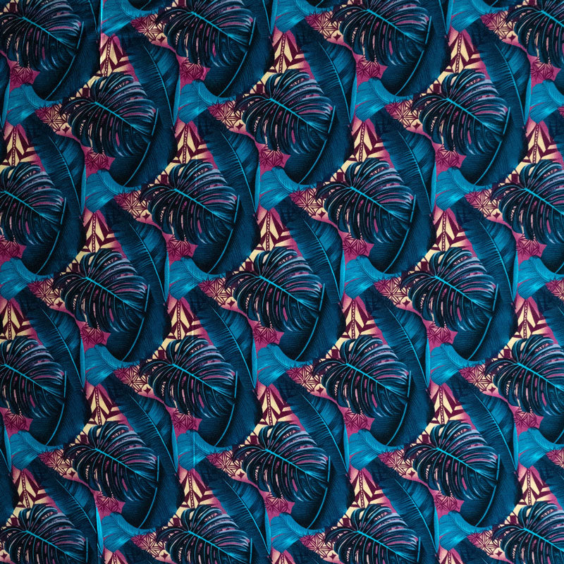 Split & Banana Leaf w/ Traditional Tribal design | Rayon Poplin Fabric