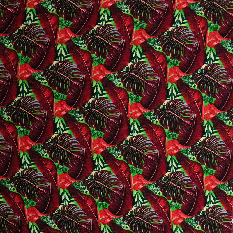 Split & Banana Leaf w/ Traditional Tribal design | Rayon Poplin Fabric