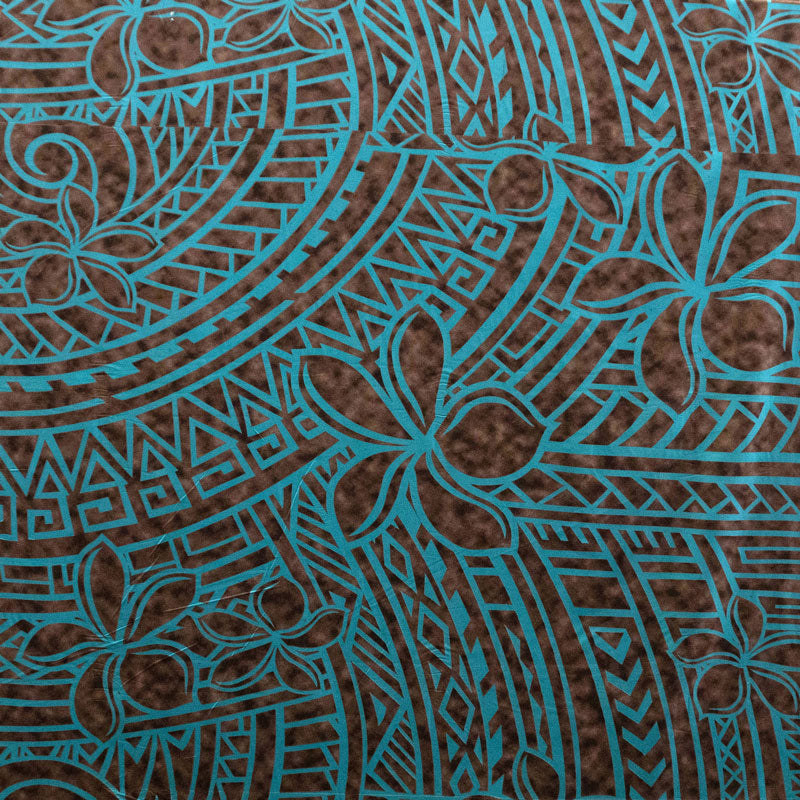 Plumeria Tribal Design | Peachskin Fabric Turqoise Brown