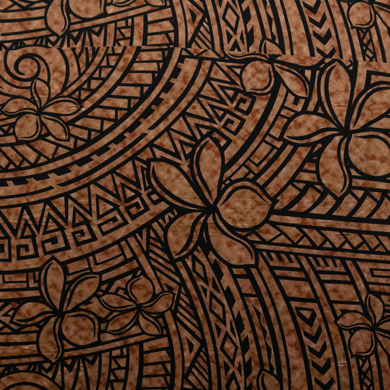 Plumeria Tribal Design | Peachskin Fabric Black Brown