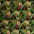 Hibiscus Plumeria Split Banana Palm Leaves |  Rayon Poplin Fabric