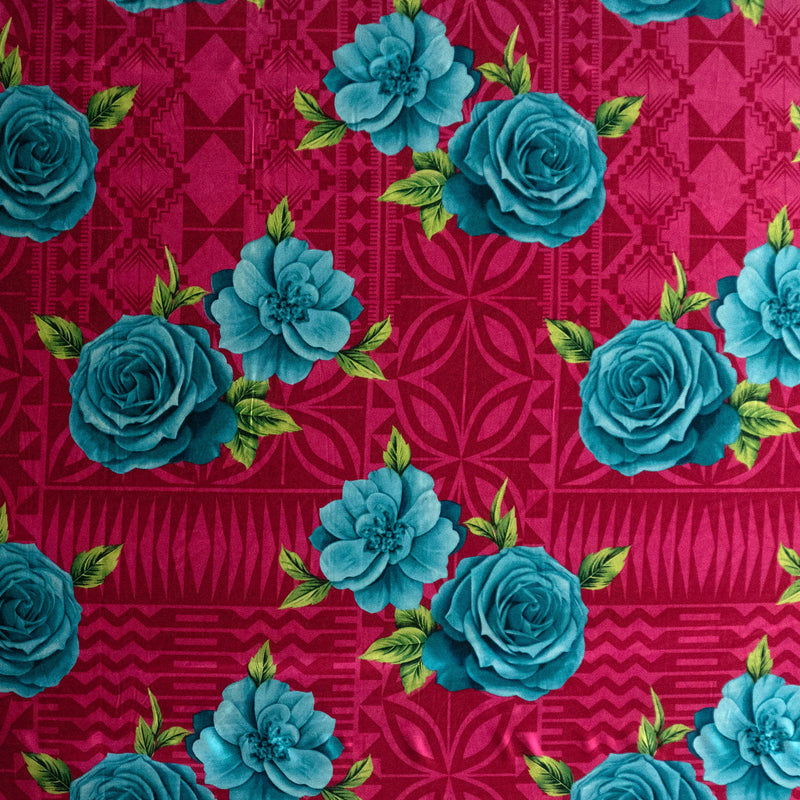 Polynesian Rose Geometric design  | Peachskin Fabric Fuschia