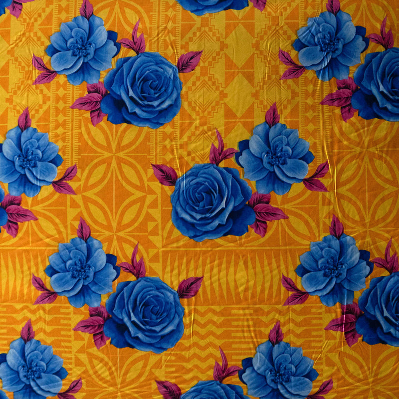 Polynesian Rose Geometric design  | Peachskin Fabric Yellow
